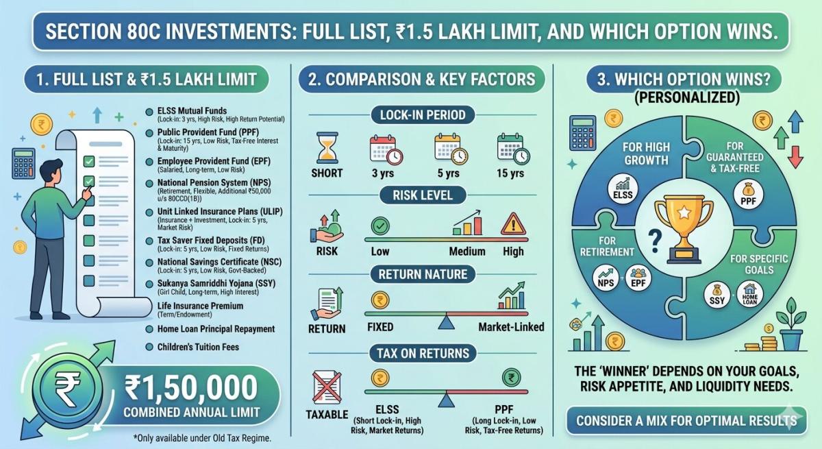 Section 80C Investments: Full List, ₹1.5 Lakh Limit, and Which Option Wins
